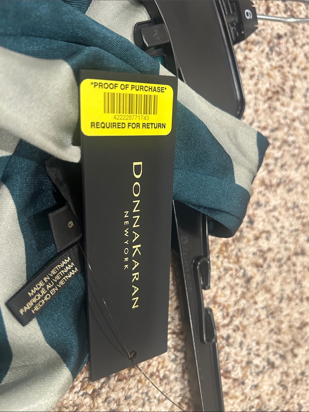 Donna Karan One-Shoulder Halter Midi Dress in Teal and Light Gray Leaf Print - Picture 4 of 4